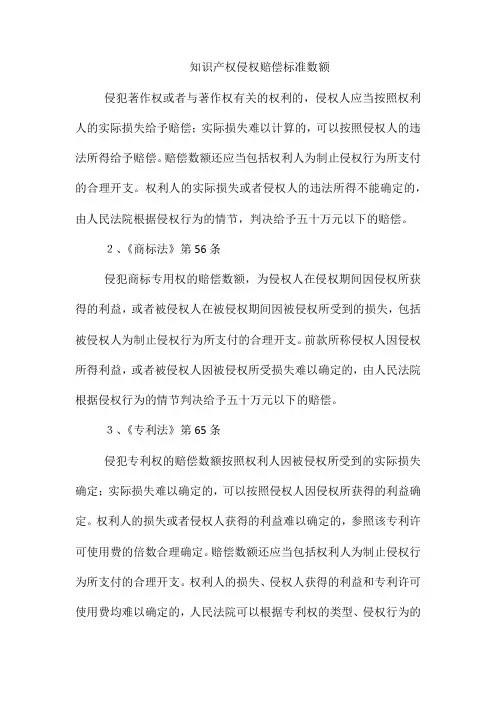 知识产权侵权赔偿标准数额