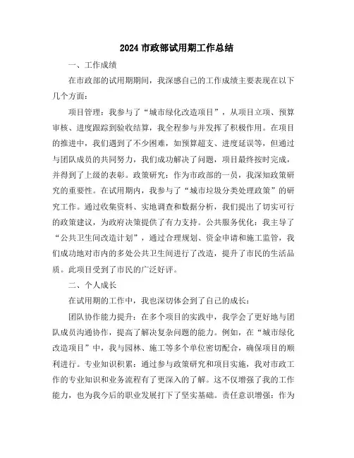 2024市政部试用期工作总结
