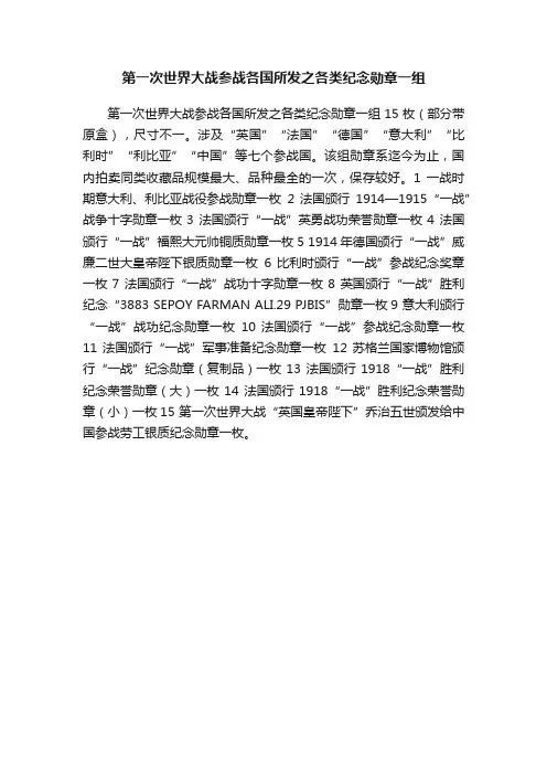 第一次世界大战参战各国所发之各类纪念勋章一组