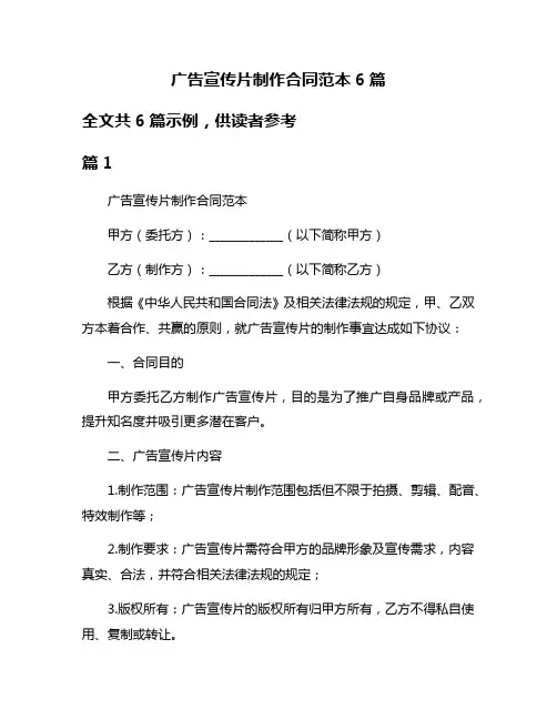 广告宣传片制作合同范本6篇