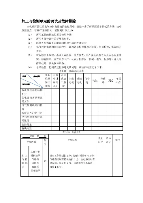 加工与检测单元的调试及故障排除