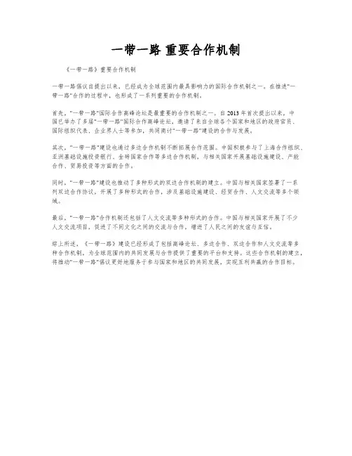 一带一路 重要合作机制