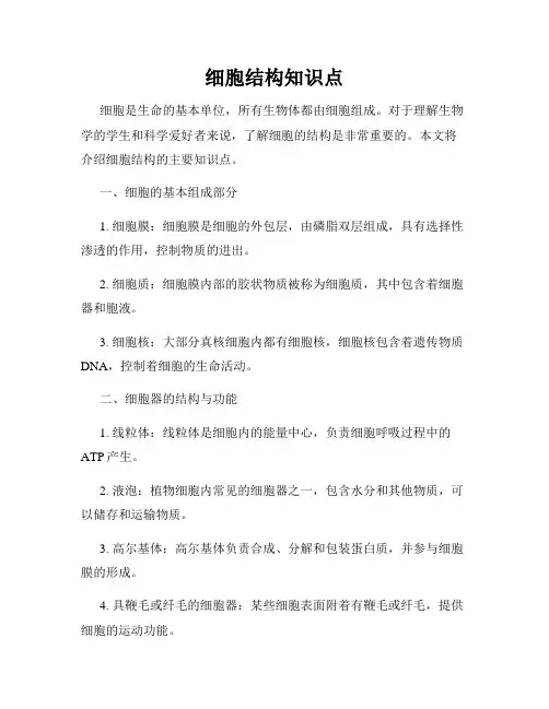 细胞结构知识点