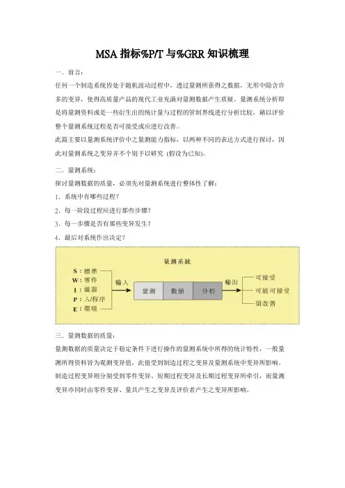 MSA指标%P T与 %GRR知识梳理