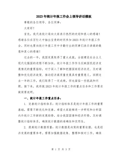 2023年统计年报工作会上领导讲话模板