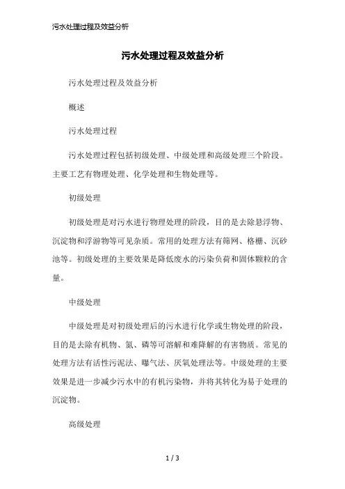 污水处理过程及效益分析简洁范本