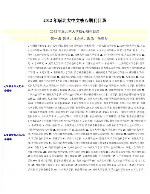 2012年版北大中文核心期刊目录