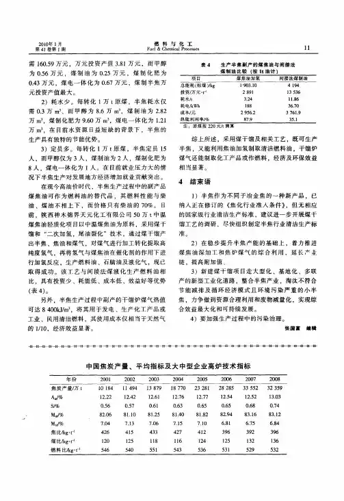 中国焦炭产量、平均指标及大中型企业高炉技术指标