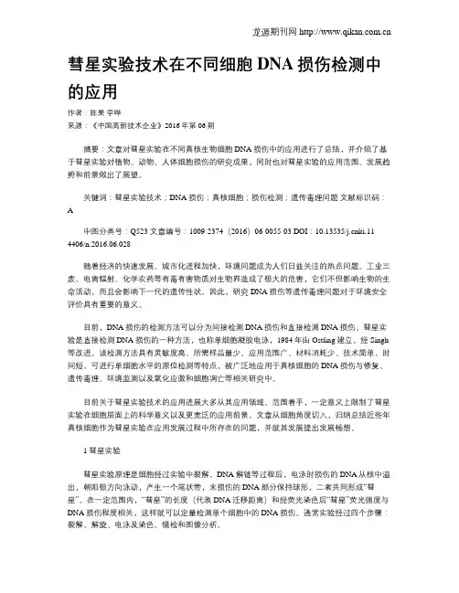 彗星实验技术在不同细胞DNA损伤检测中的应用
