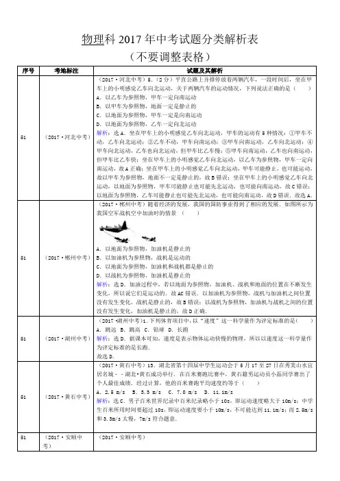 2017全国各地中考真题分类5.机械运动
