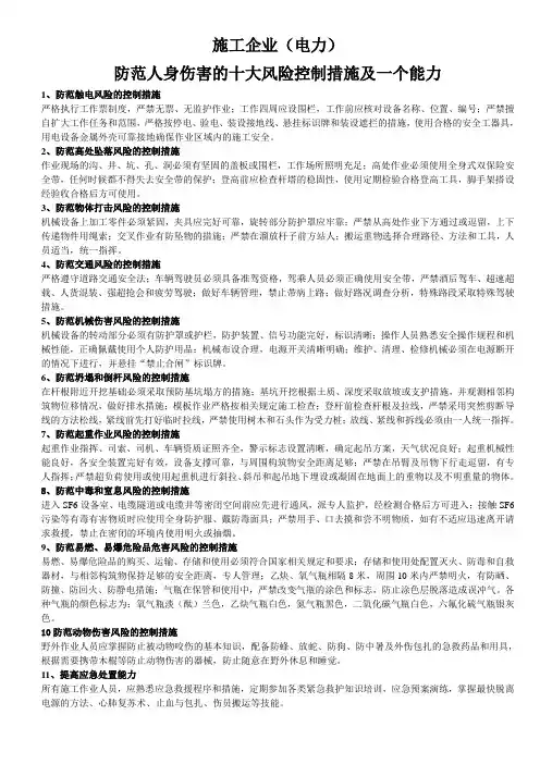 防范人身伤害的十大风险控制措施及一个能力