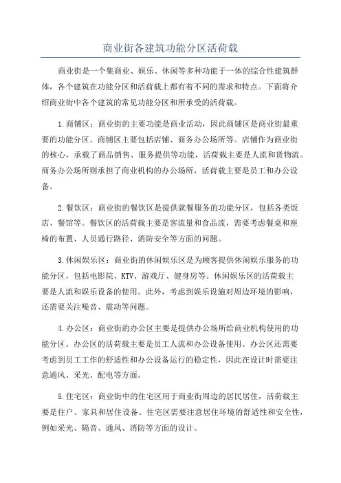 商业街各建筑功能分区活荷载
