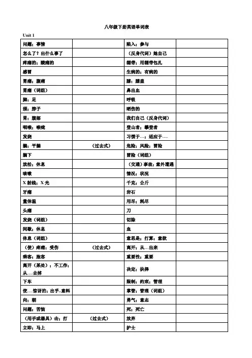 八年级下册英语单词表听写版