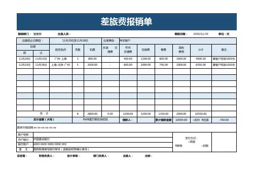 员工差旅费报销单表格