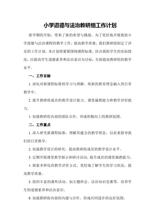 小学道德与法治教研组工作计划