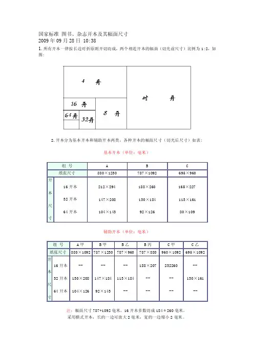 国家标准图书、杂志开本及其幅面尺寸