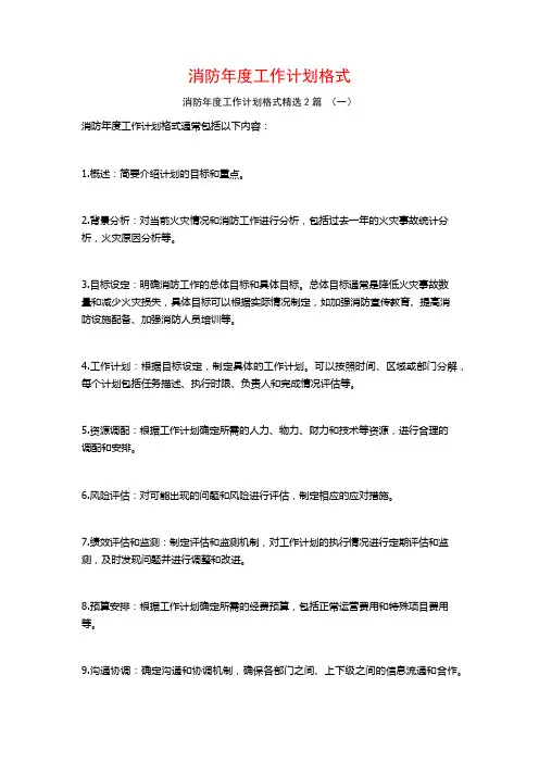 消防年度工作计划格式2篇