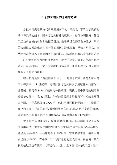 18个体育项目的介绍与总结.doc