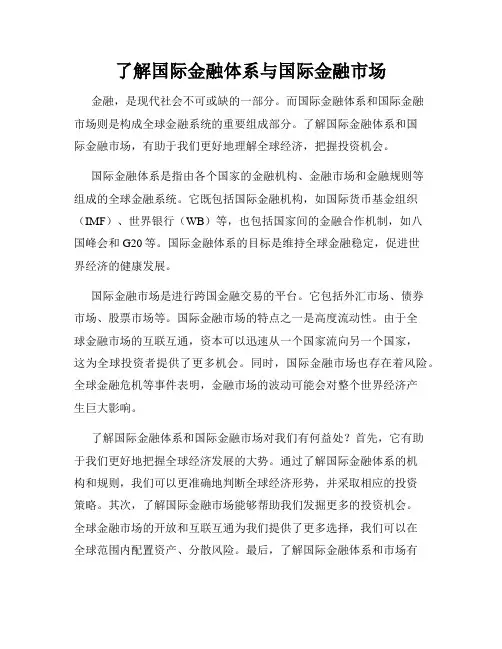 了解国际金融体系与国际金融市场