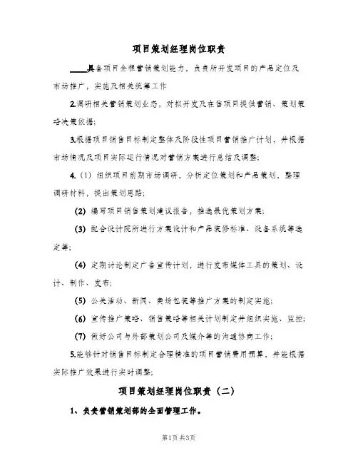 项目策划经理岗位职责(3篇)