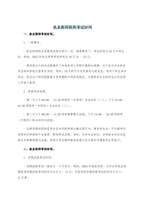 执业药师医师考试时间