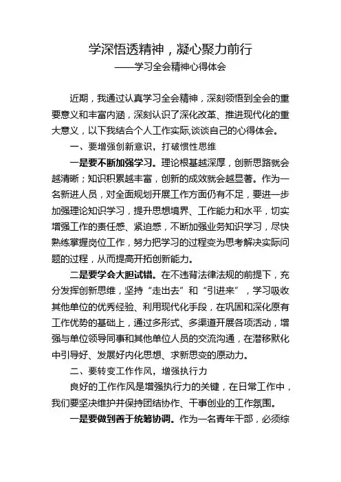 学深悟透精神,凝心聚力前行—学习全会精神心得体会