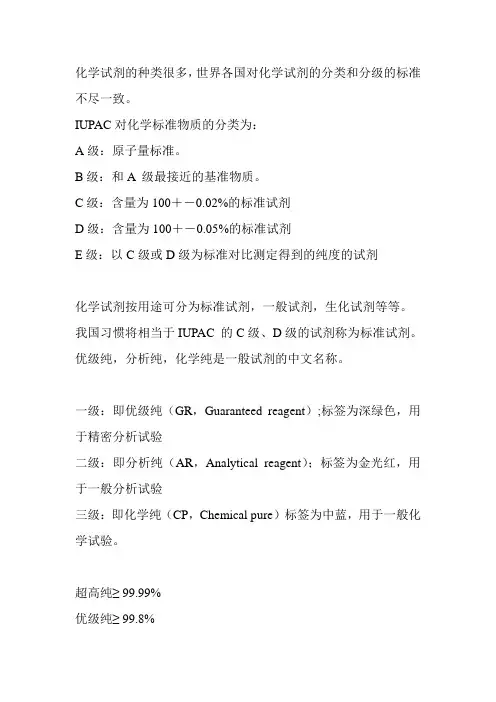 化学纯、分析纯的区别