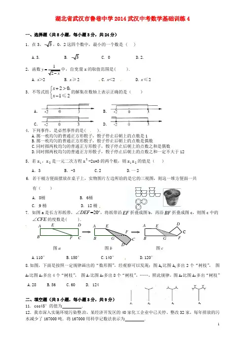 湖北省武汉市鲁巷中学武汉中考数学基础训练4(无答案)