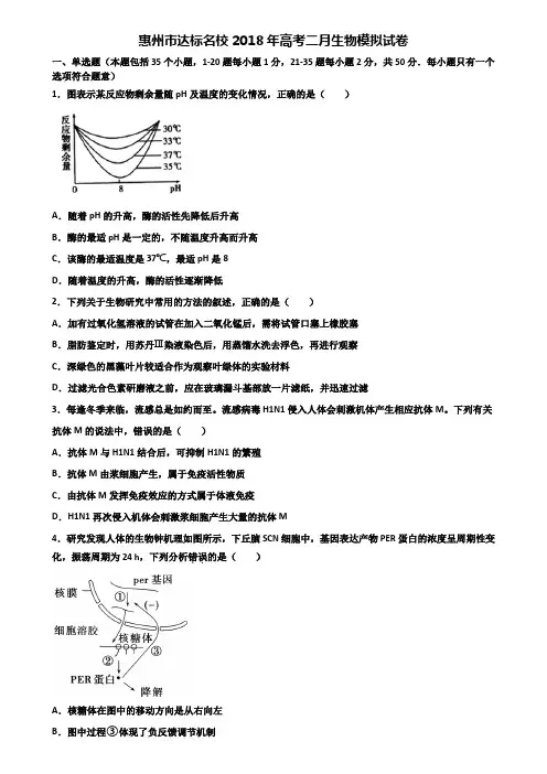 惠州市达标名校2018年高考二月生物模拟试卷含解析