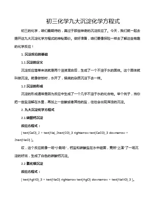 初三化学九大沉淀化学方程式