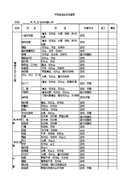 一次性开荒保洁验收检查表