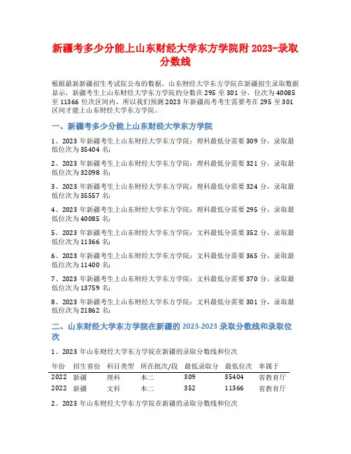 新疆考多少分能上山东财经大学东方学院附2023-录取分数线