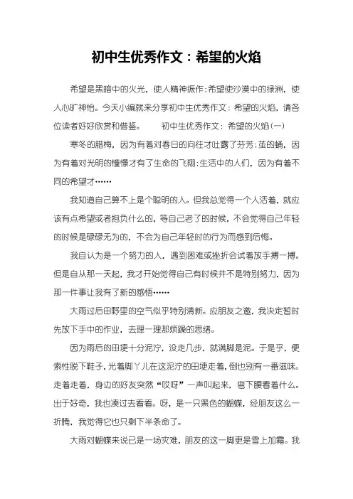 初中生优秀作文：希望的火焰