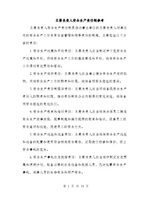 主要负责人安全生产责任制参考(5篇)