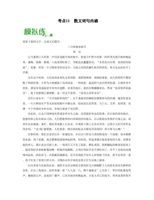 高考语文大一轮单元复习课件与检测(全国通用)考点11散文的词句内涵【亮点练】(原卷版+解析)