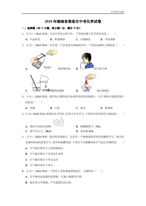 2018年湖南省娄底市中考化学试卷