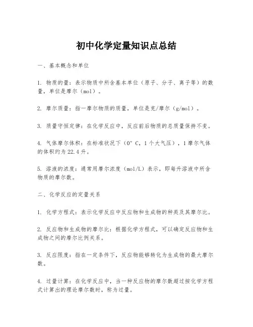 初中化学定量知识点总结