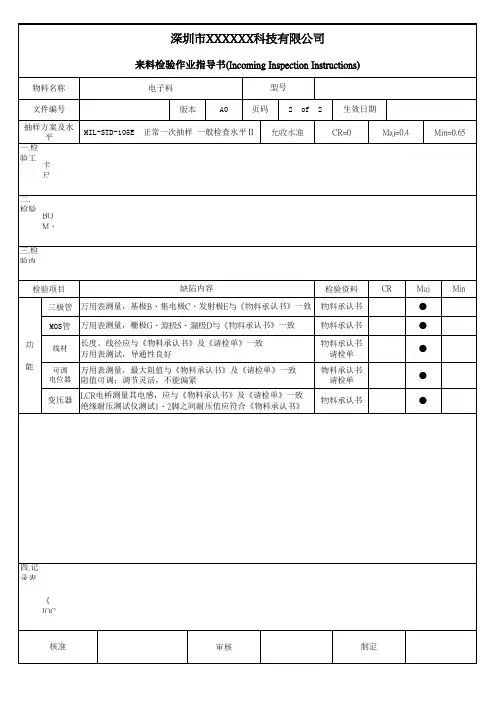 电子料来料检验作业指导书