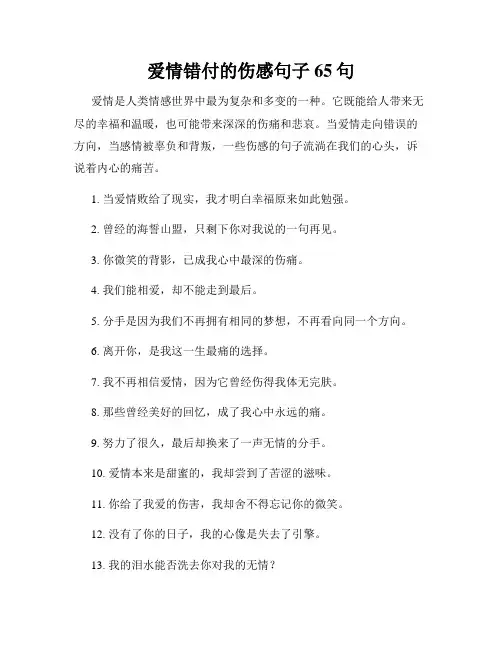 爱情错付的伤感句子65句