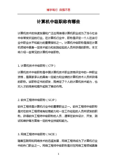 计算机中级职称有哪些