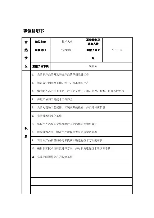 技术人员岗位说明书