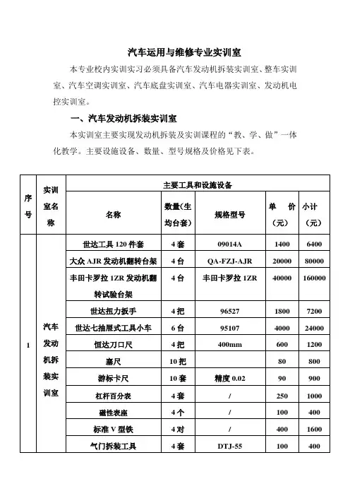 汽车运用与维修专业实训室设备(DOC)