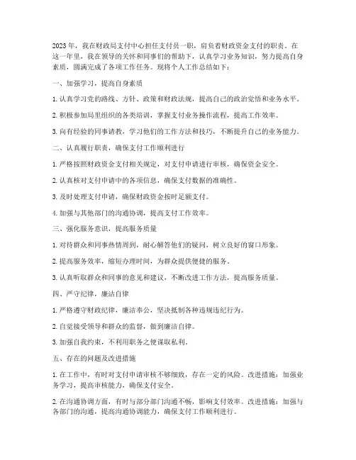 财政支付个人工作总结