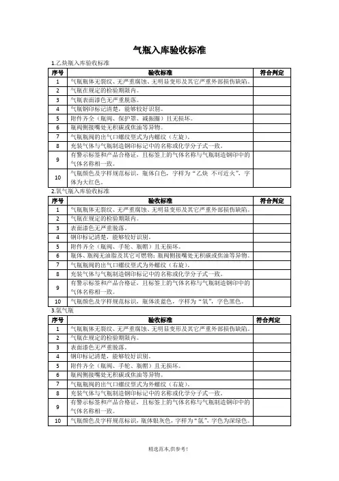 气瓶入库验收标准最新版本