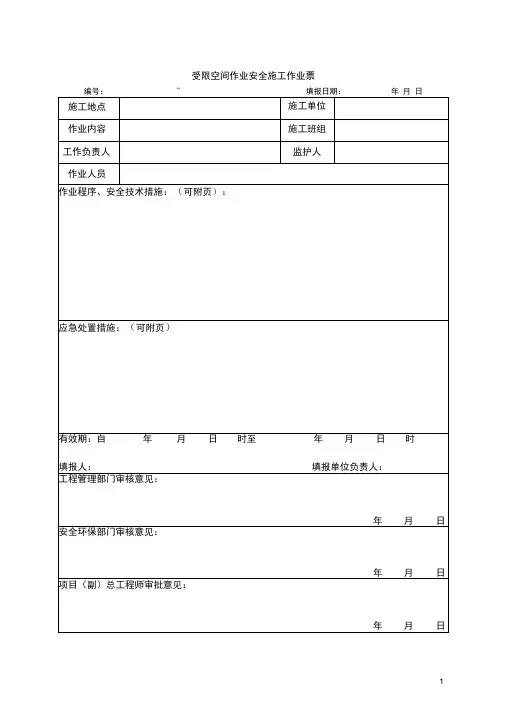 受限空间作业票