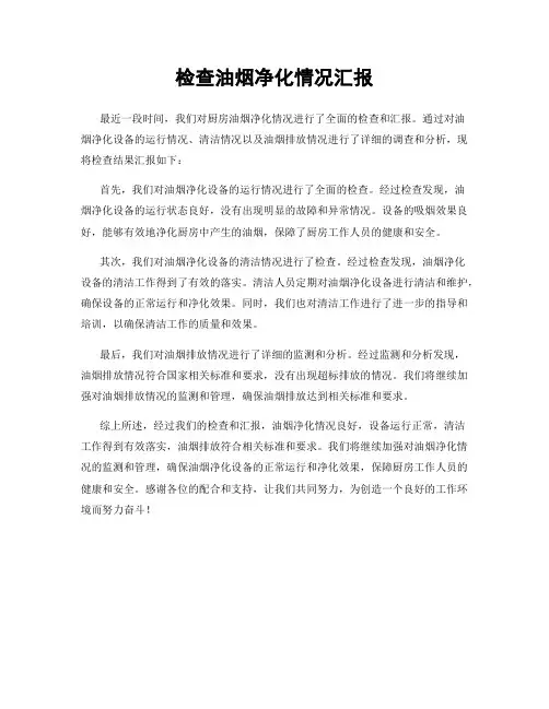 检查油烟净化情况汇报