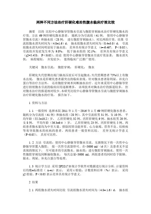 两种不同方法治疗肝硬化难治性腹水临床疗效比较