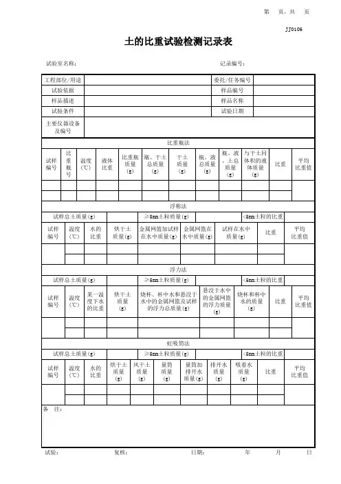 土的比重试验检测记录表