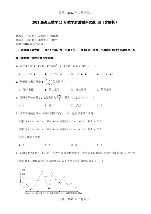 高三数学11月教学质量测评试题 理含解析 试题