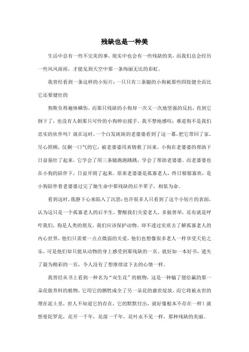 残缺也是一种美_高中高一作文800字